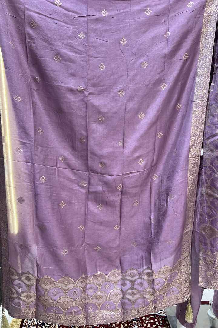 Lilac Zardozi, Mirror, Beads and Banaras work Straight Cut Salwar Suit