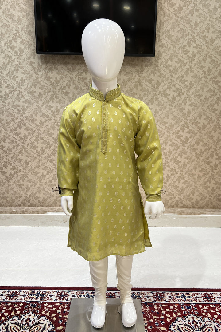 Light Green with Cream Zari work Kurta Set for Boys