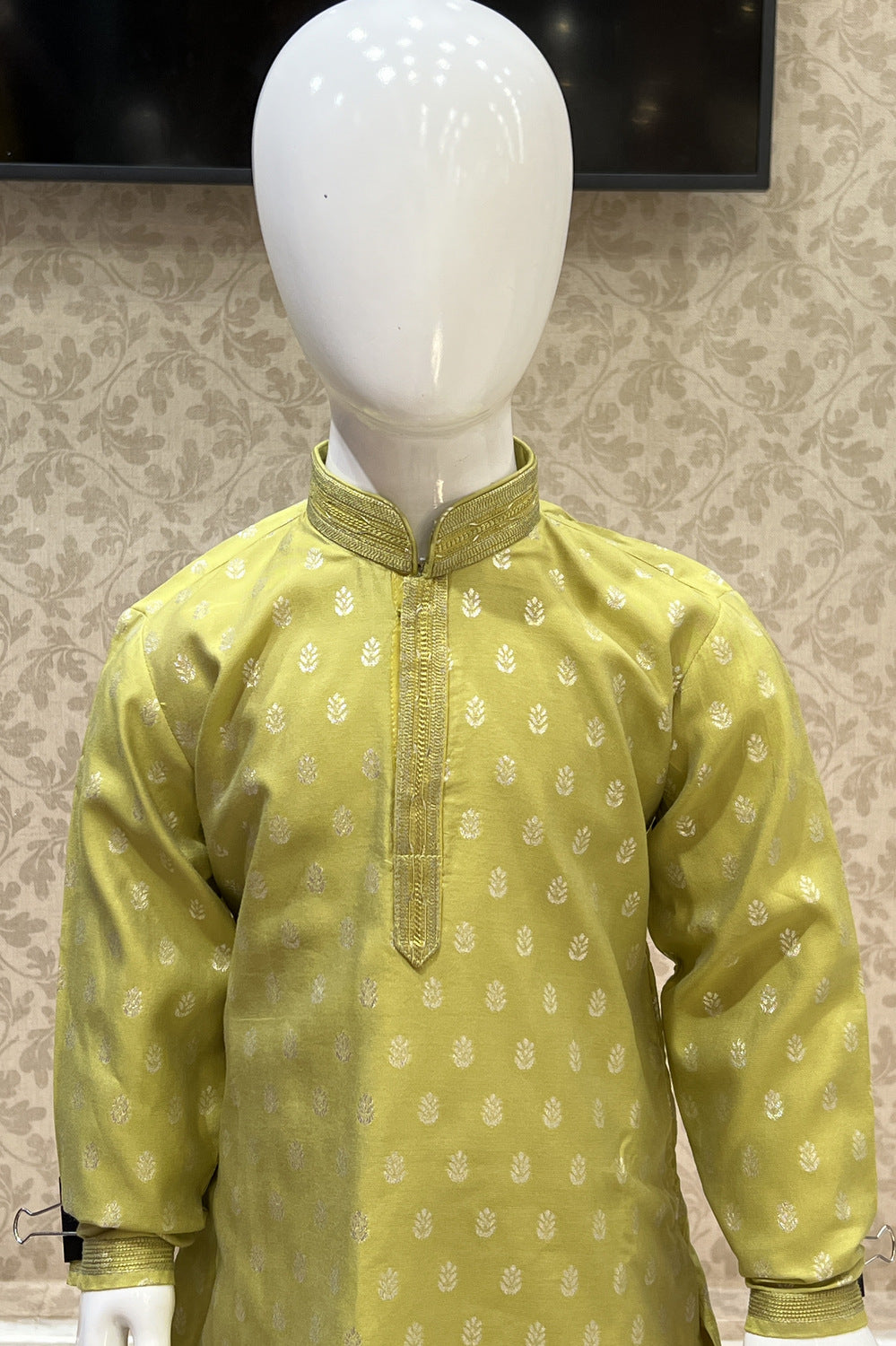 Light Green with Cream Zari work Kurta Set for Boys