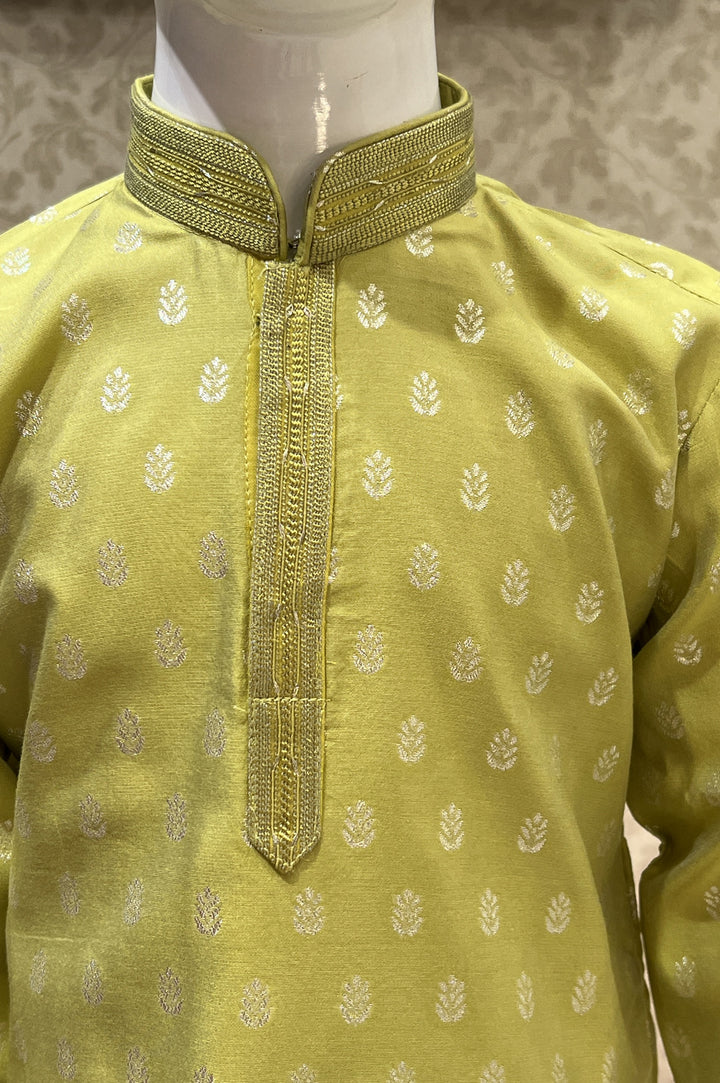 Light Green with Cream Zari work Kurta Set for Boys