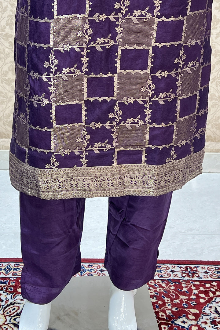 Purple Banaras work Straight Cut Salwar Suit