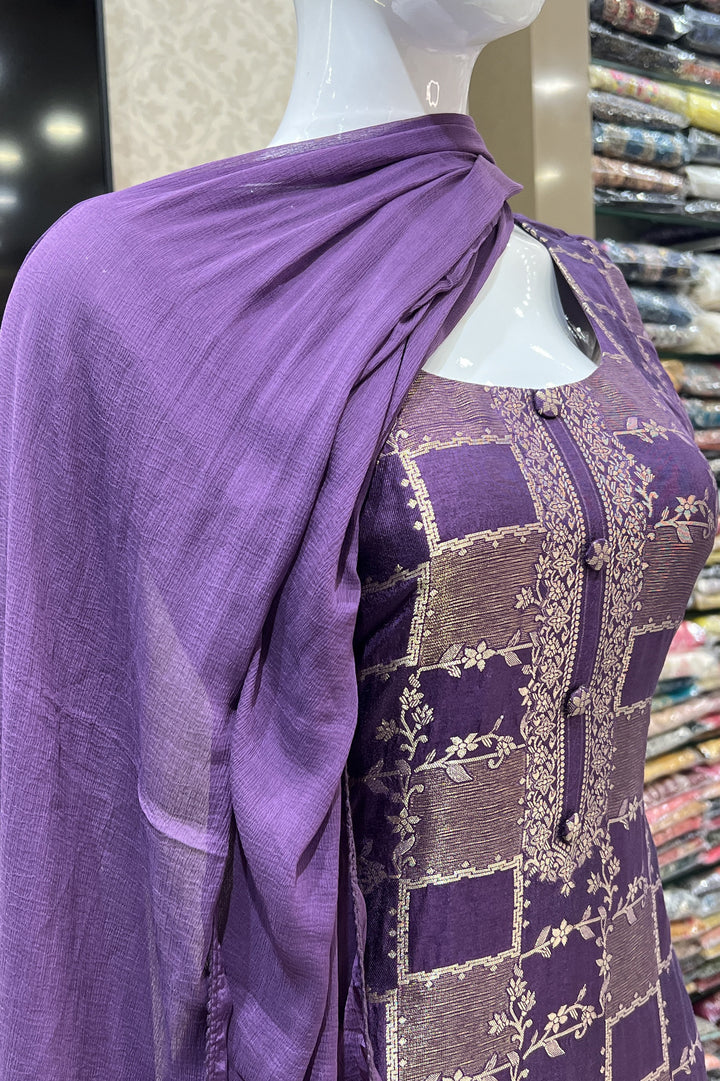 Purple Banaras work Straight Cut Salwar Suit