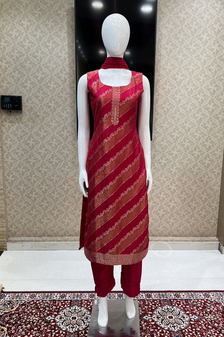 Rani Pink Banaras work Straight Cut Salwar Suit