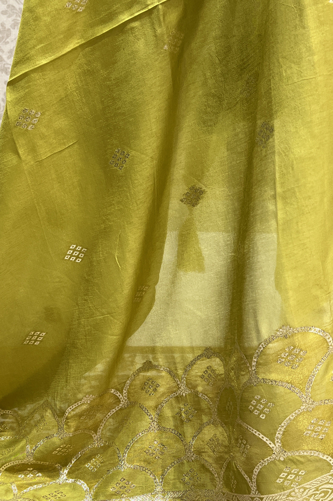 Olive Green Zardozi, Mirror, Beads and Banaras work Straight Cut Salwar Suit