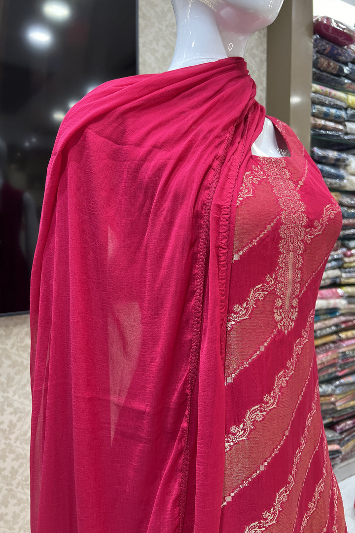 Rani Pink Banaras work Straight Cut Salwar Suit