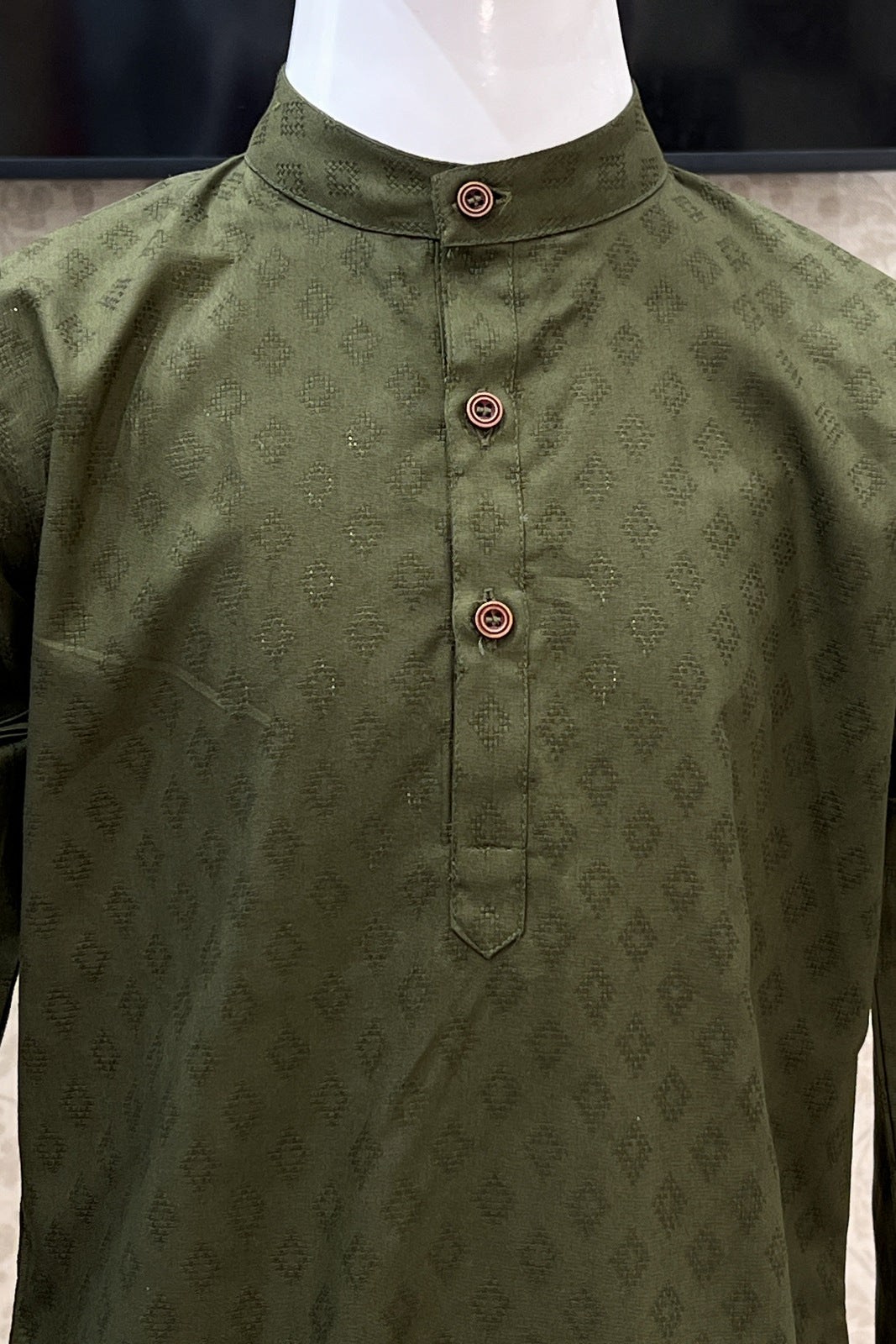 Mehendi Green with White Kurta Set for Boys