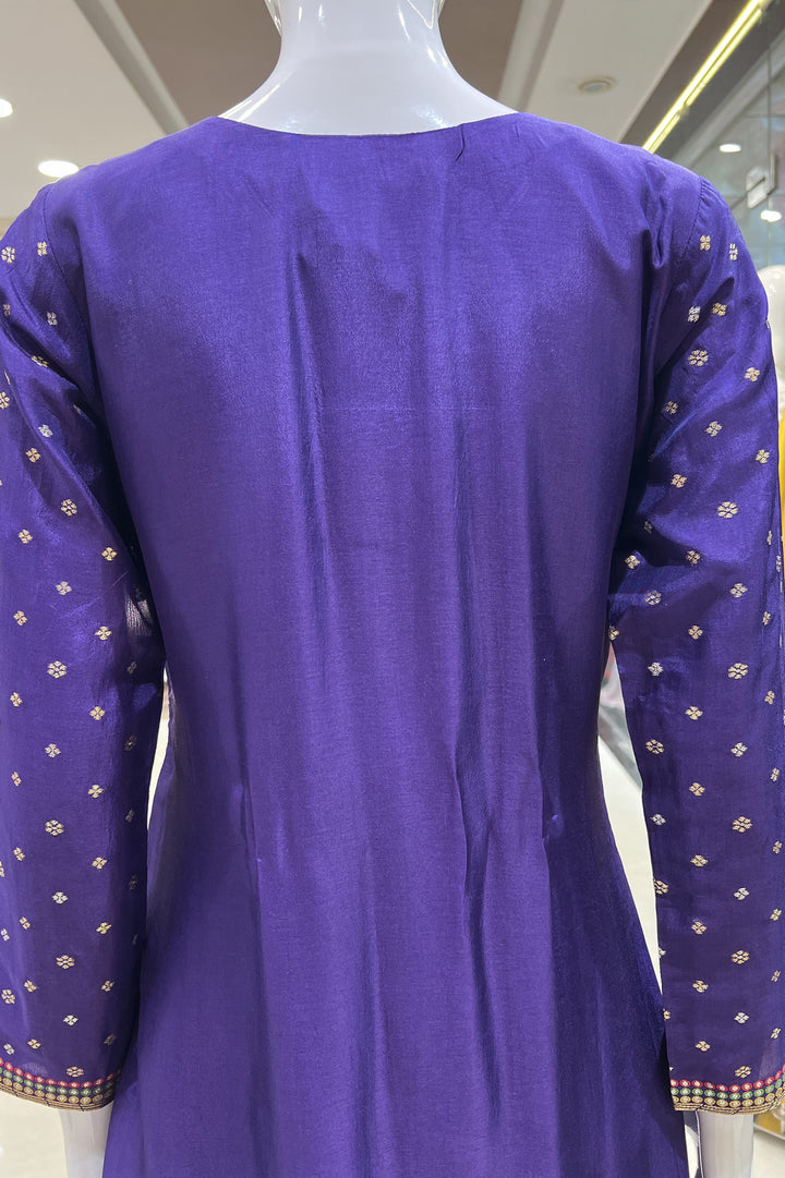 Purple Banaras, Beads, Zardozi and Sequins work Straight Cut Salwar Suit