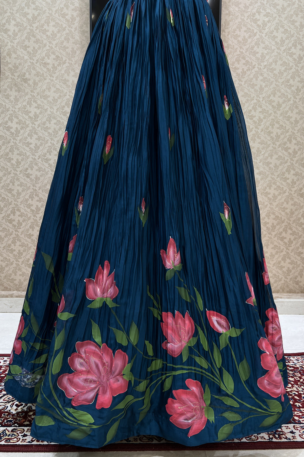 Peacock Blue Beads and Sequins work with Digital Print Floor Length Anarkali Suit