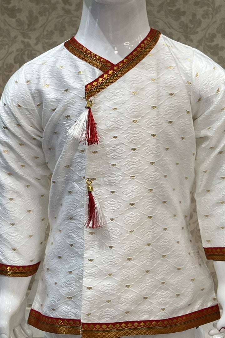 White Thread work Kurta with Dhoti Set for Boys