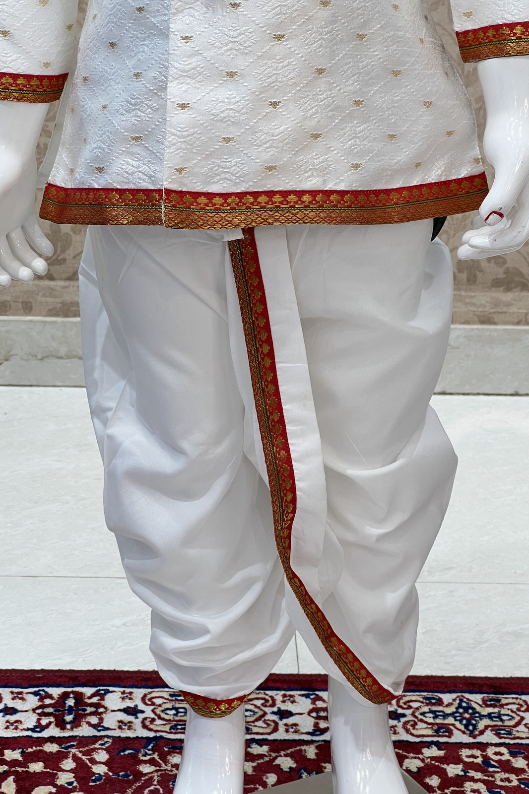 White Thread work Kurta with Dhoti Set for Boys