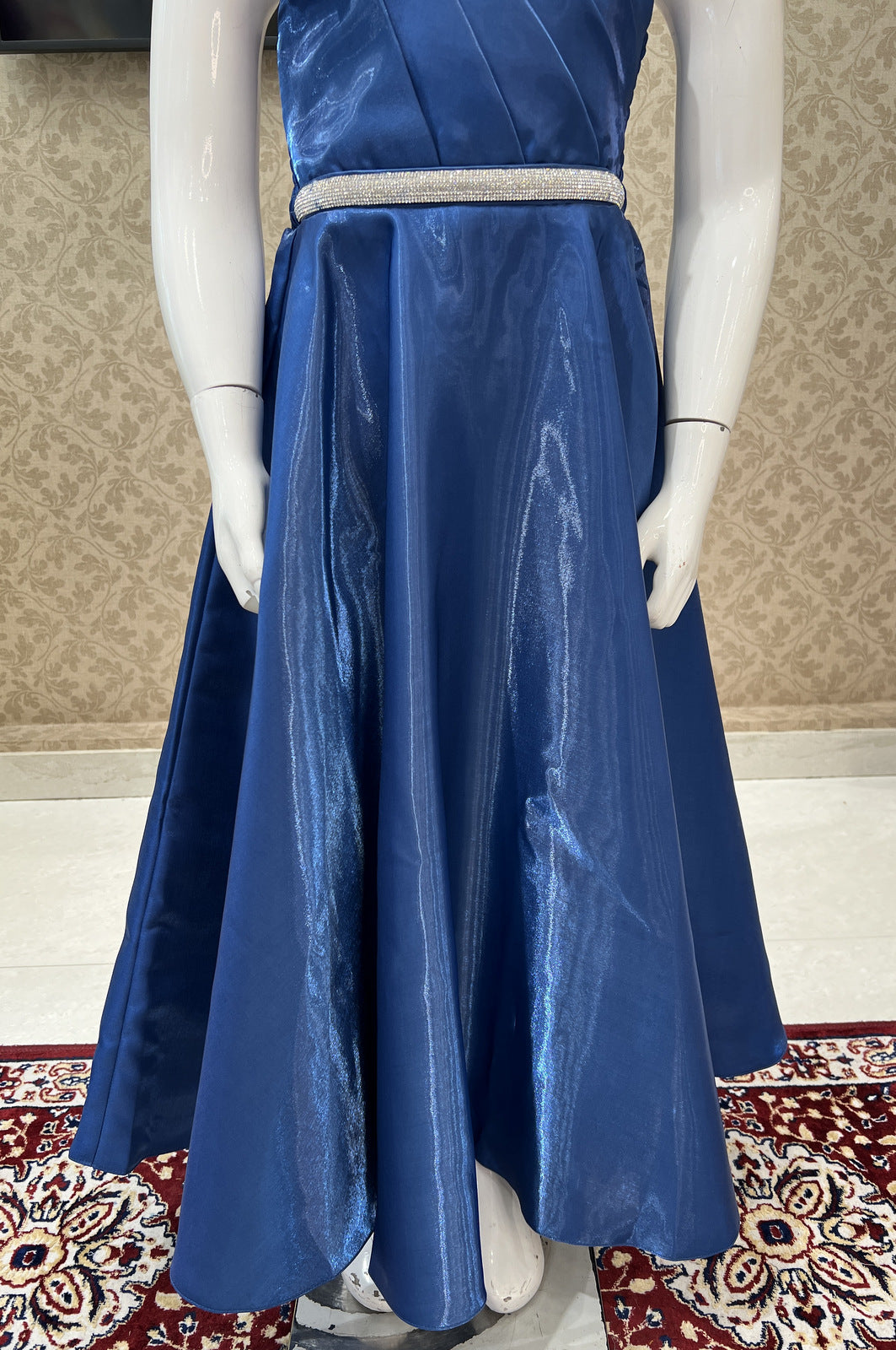 Blue Stone work Long Party Gown for Girls