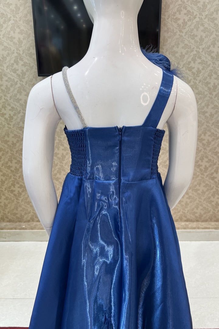 Blue Stone work Long Party Gown for Girls