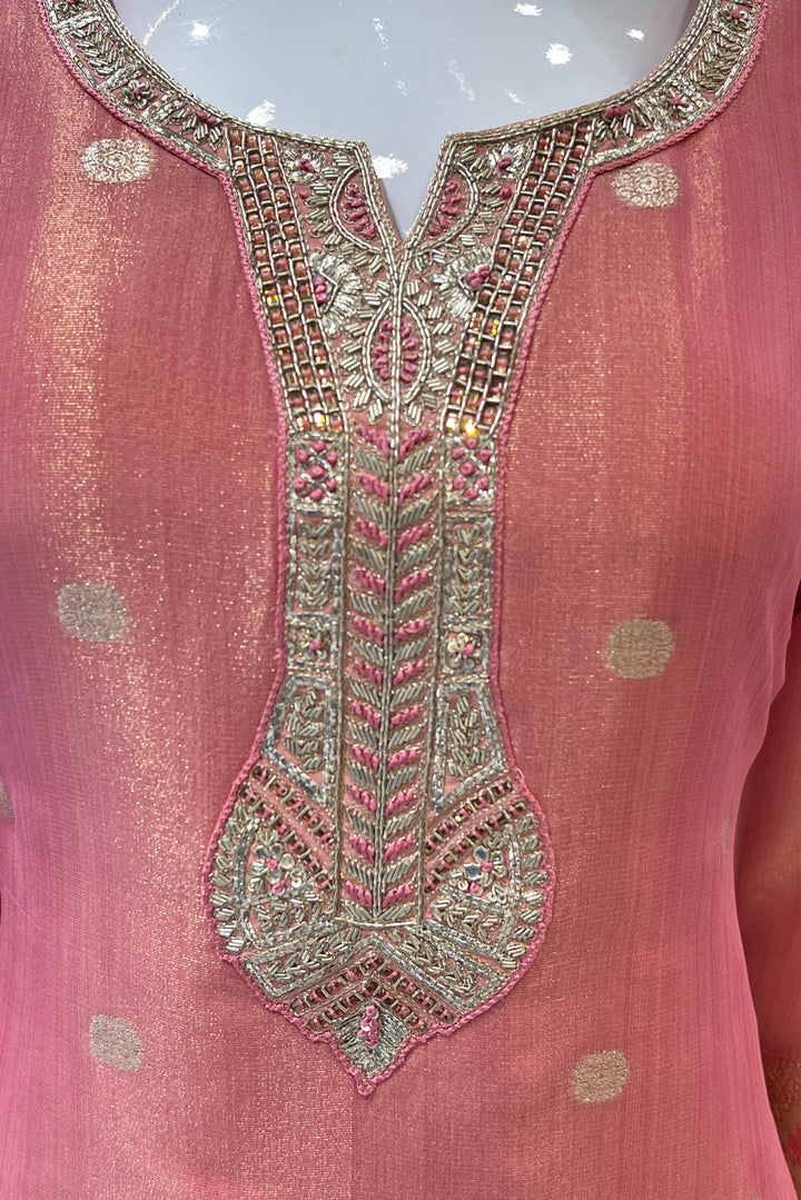 Peach Zardozi, Thread, Banaras and Mirror work Straight Cut Salwar Suit