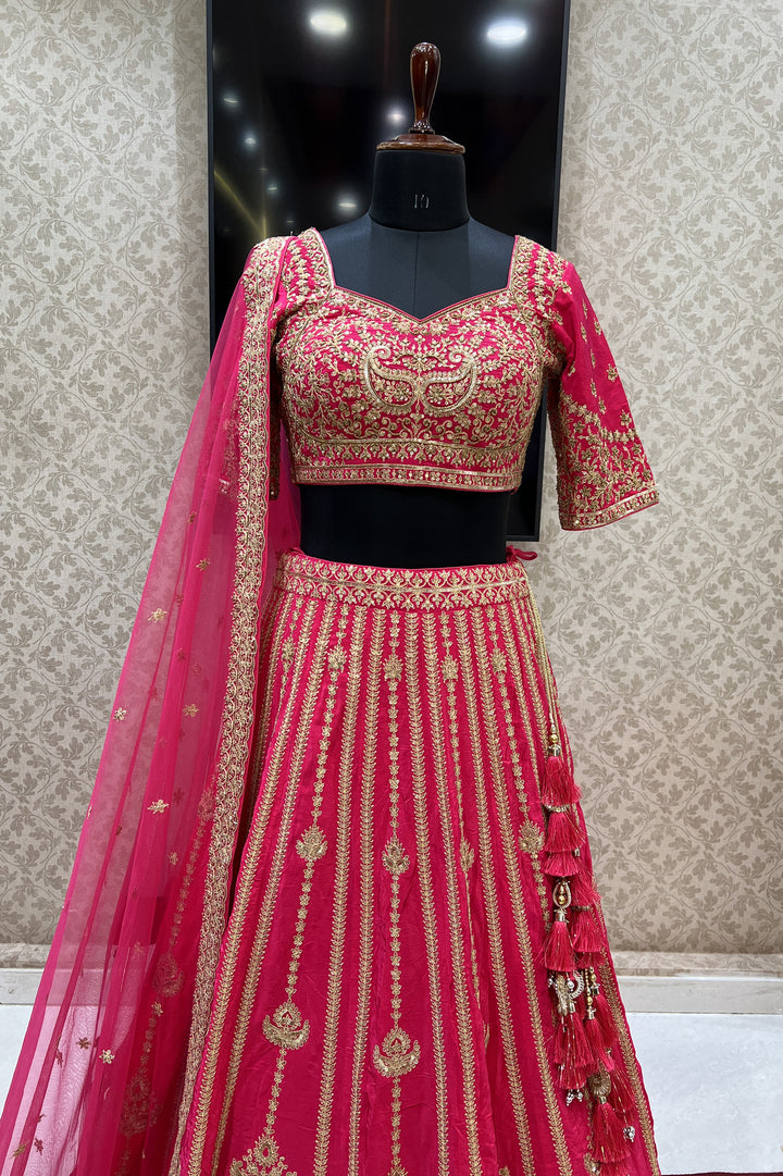 Pink Sequins and Zari work Crop Top Lehenga