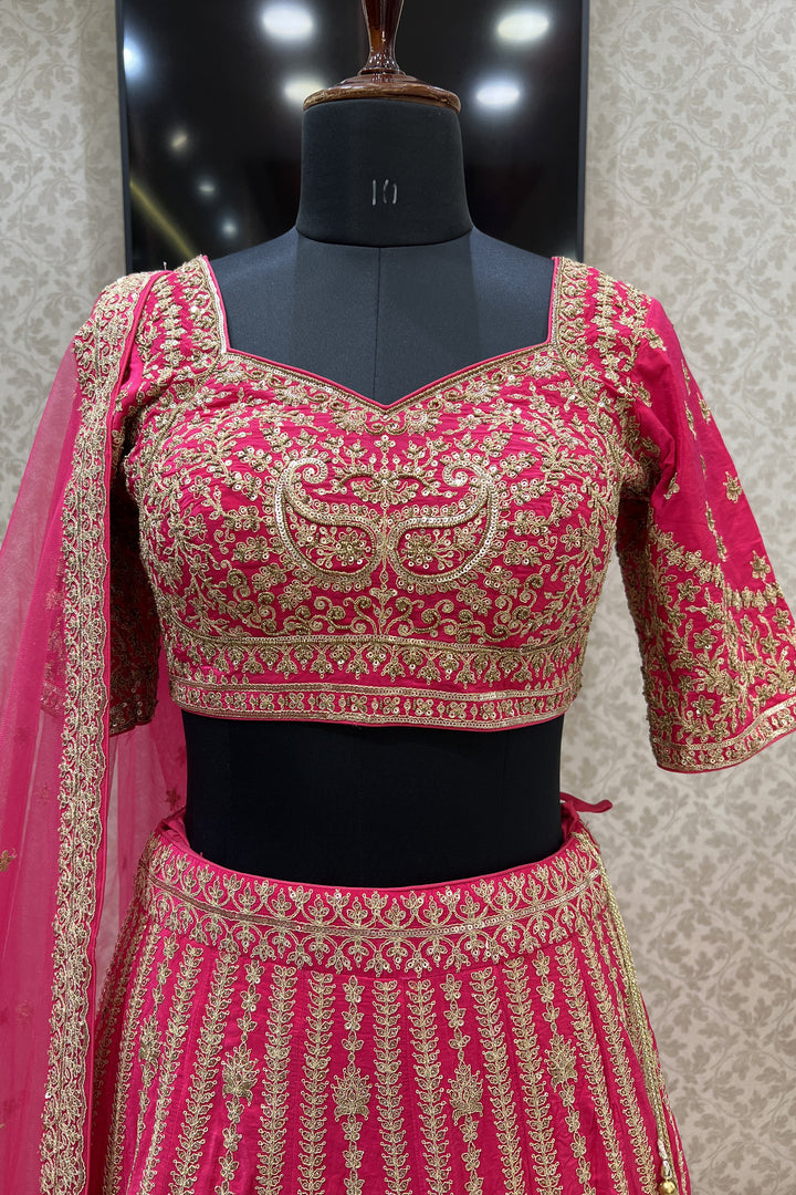 Pink Sequins and Zari work Crop Top Lehenga