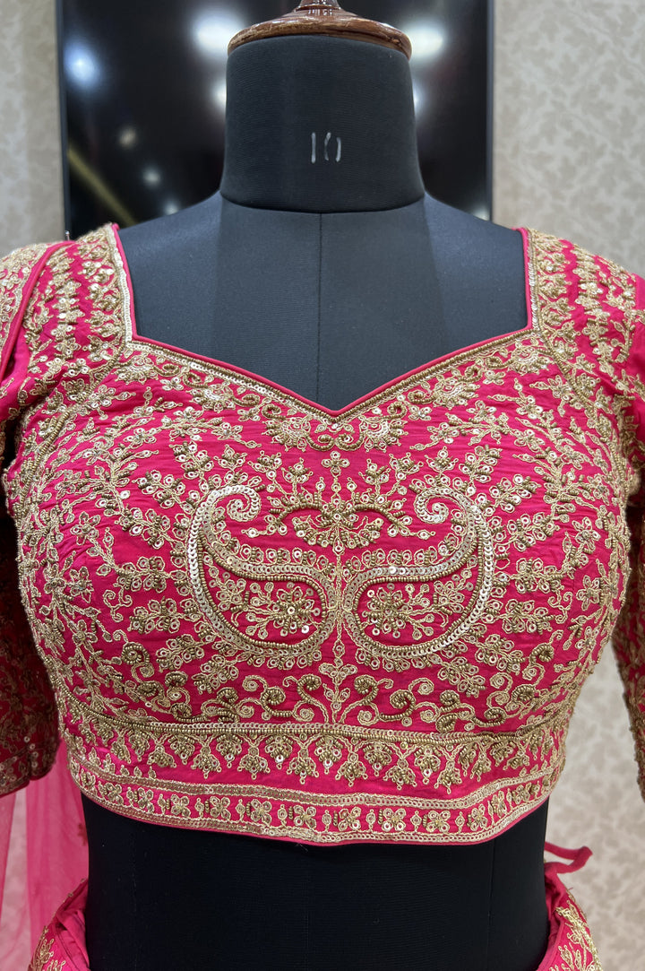 Pink Sequins and Zari work Crop Top Lehenga