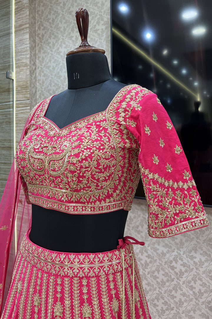 Pink Sequins and Zari work Crop Top Lehenga