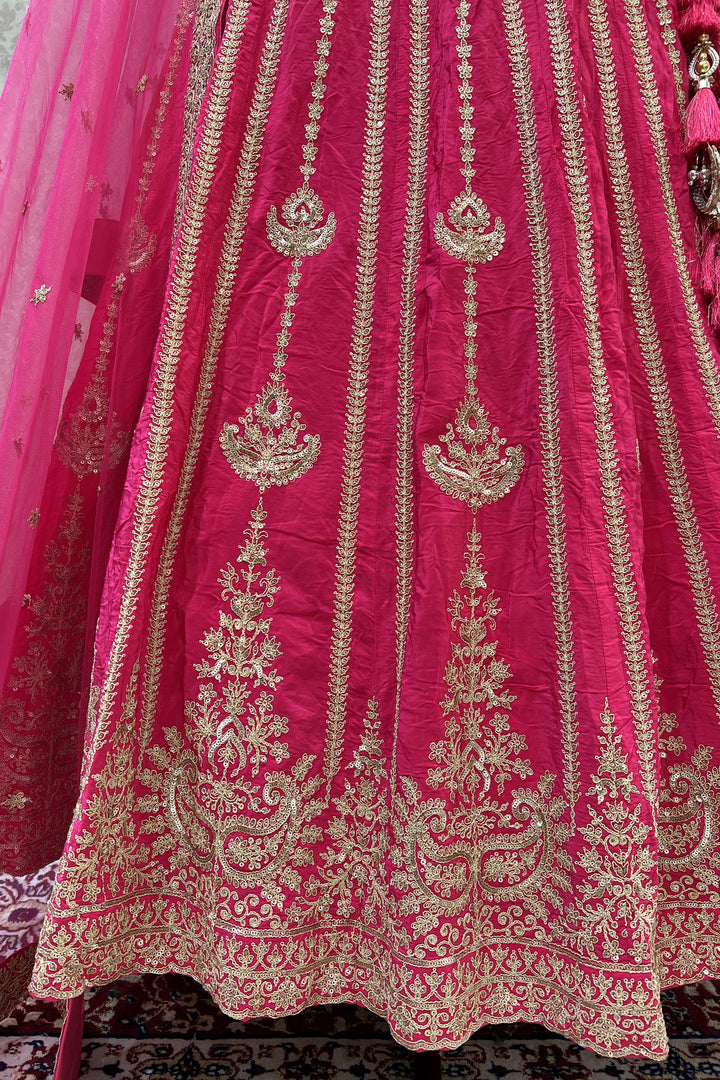 Pink Sequins and Zari work Crop Top Lehenga