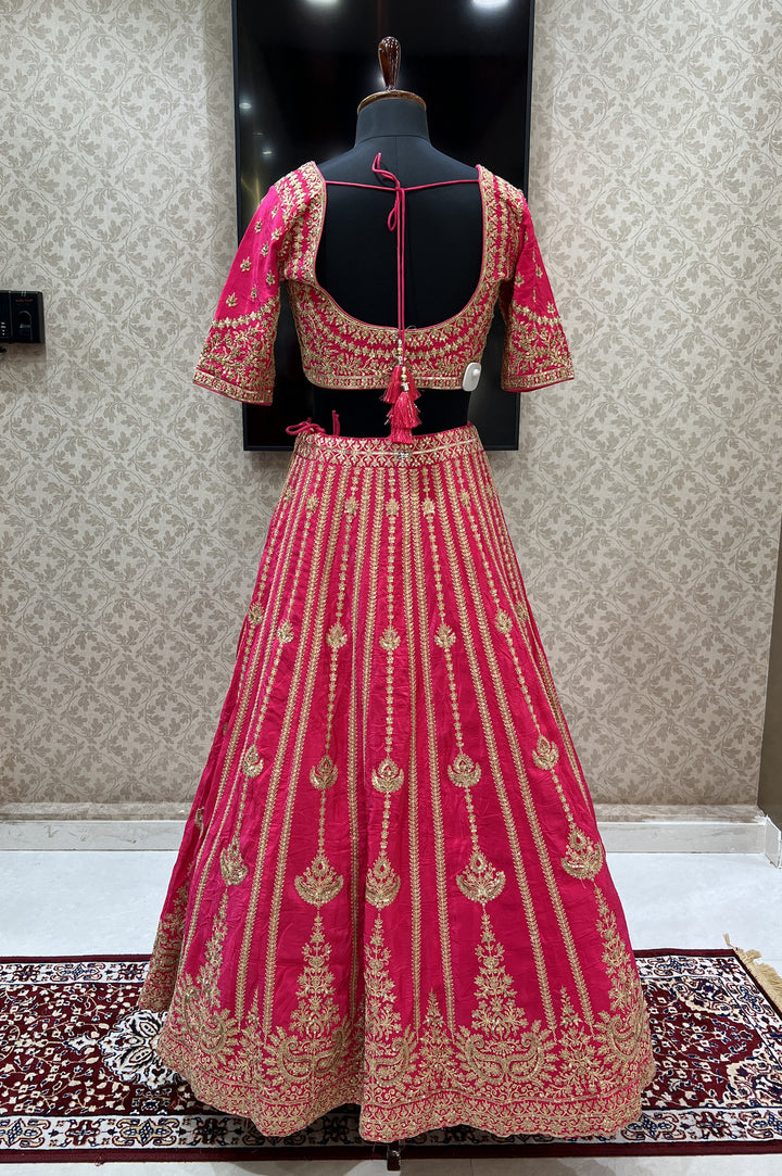 Pink Sequins and Zari work Crop Top Lehenga