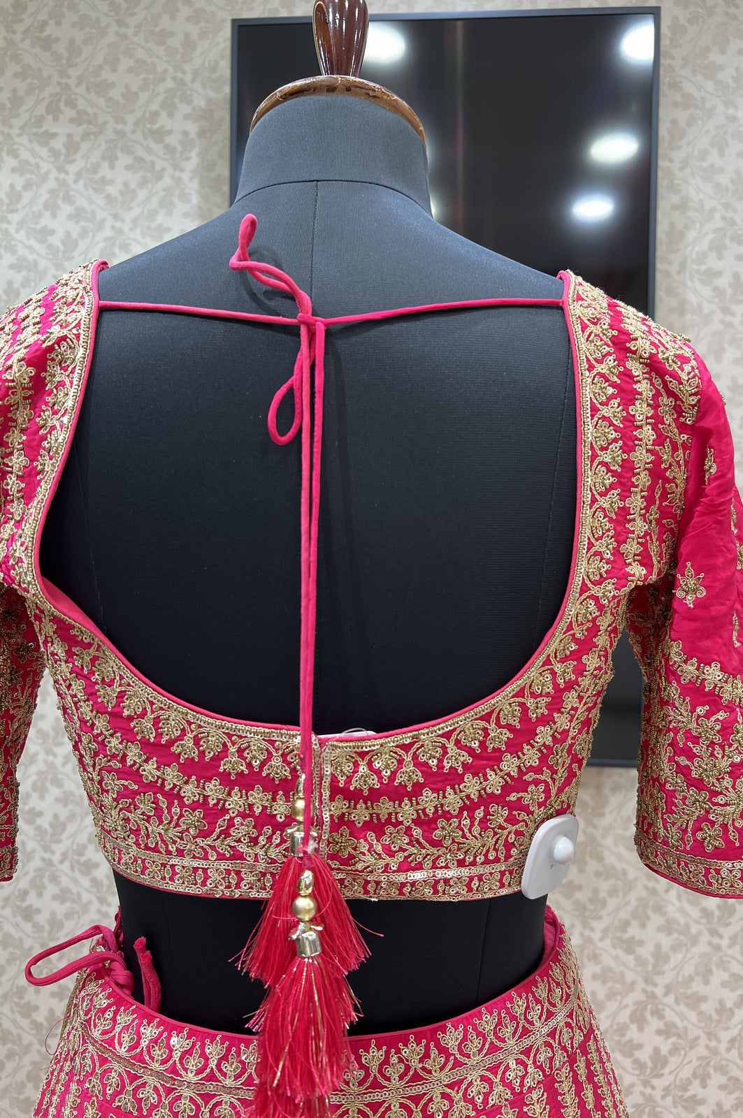 Pink Sequins and Zari work Crop Top Lehenga