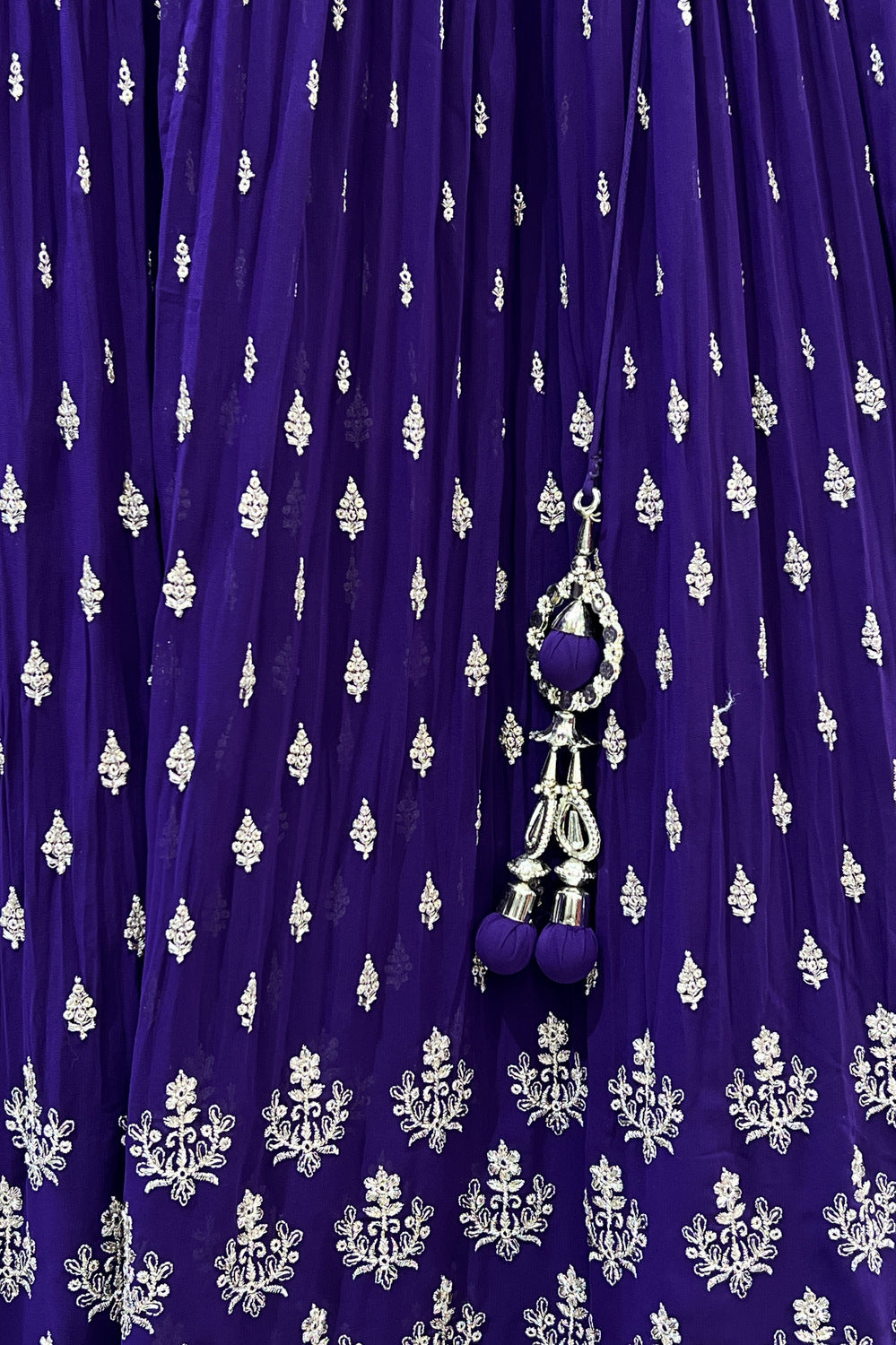 Purple Zari, Thread, Sequins, Stone and Mirror work Crop Top Lehenga