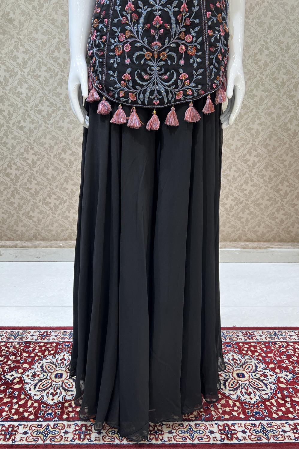 Black Multicolor Embroidery, Beads and Stone work Palazzo Salwar Suit