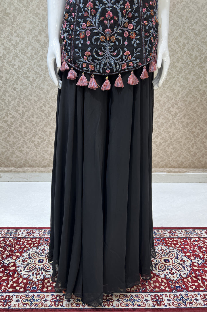 Black Multicolor Embroidery, Beads and Stone work Palazzo Salwar Suit