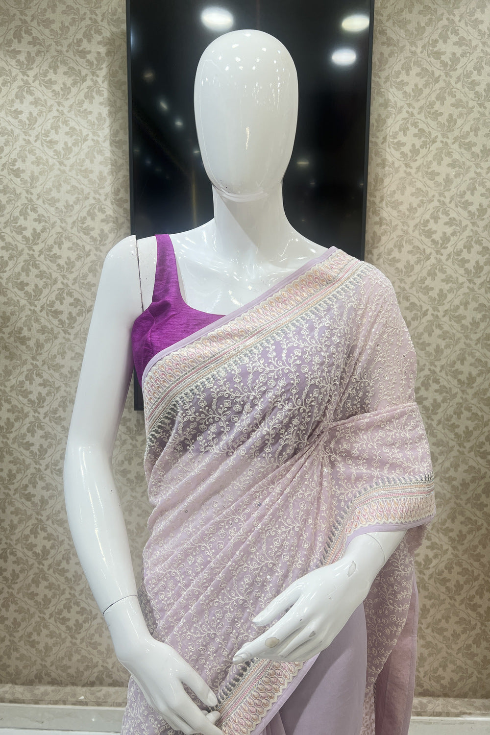 Lavender Lucknowi, Sequins and Stone work Saree