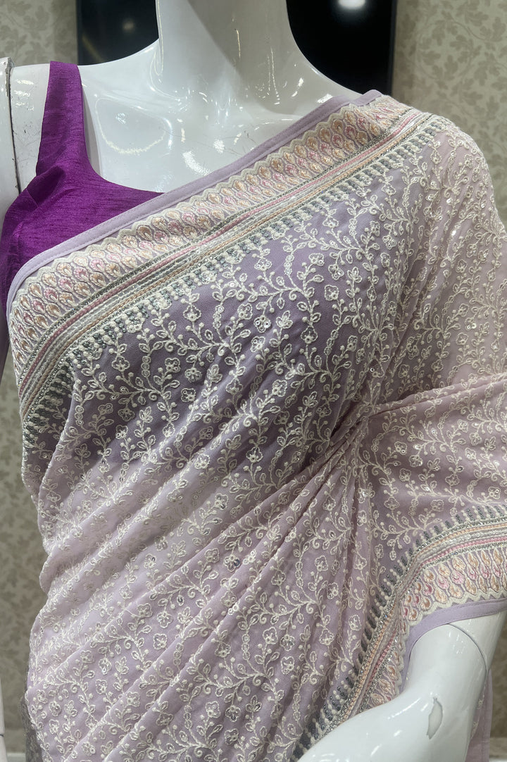 Lavender Lucknowi, Sequins and Stone work Saree