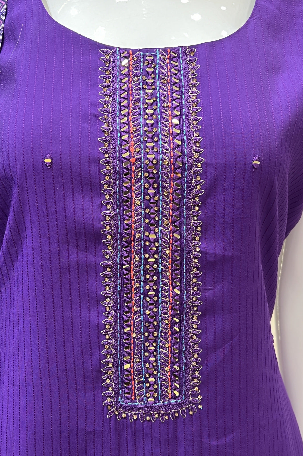 Purple Mirror, Zari, Stone and Thread work Straight Cut Salwar Suit