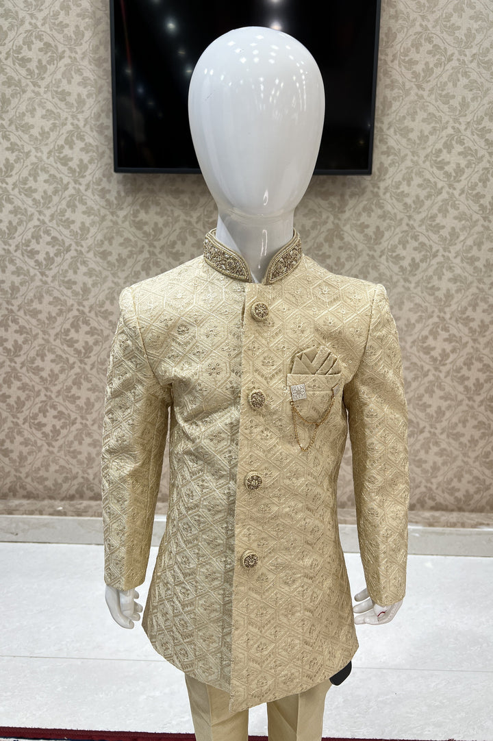 Gold Thread, Sequins and Zardozi work Waist Coat Kurta Set for Boys