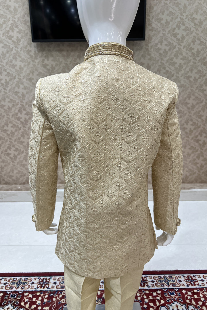 Gold Thread, Sequins and Zardozi work Waist Coat Kurta Set for Boys