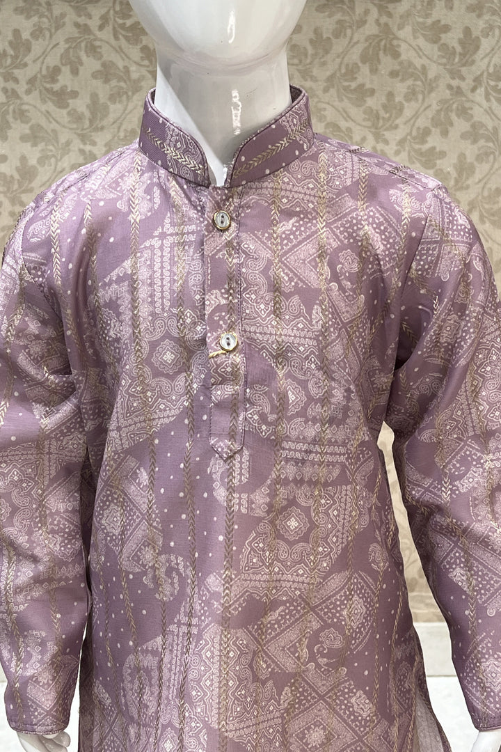 Lilac with Cream Digital Print Kurta Set for Boys