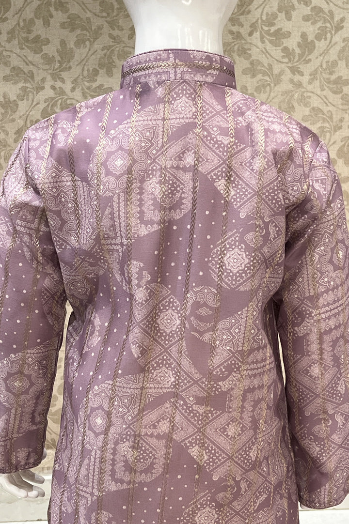 Lilac with Cream Digital Print Kurta Set for Boys