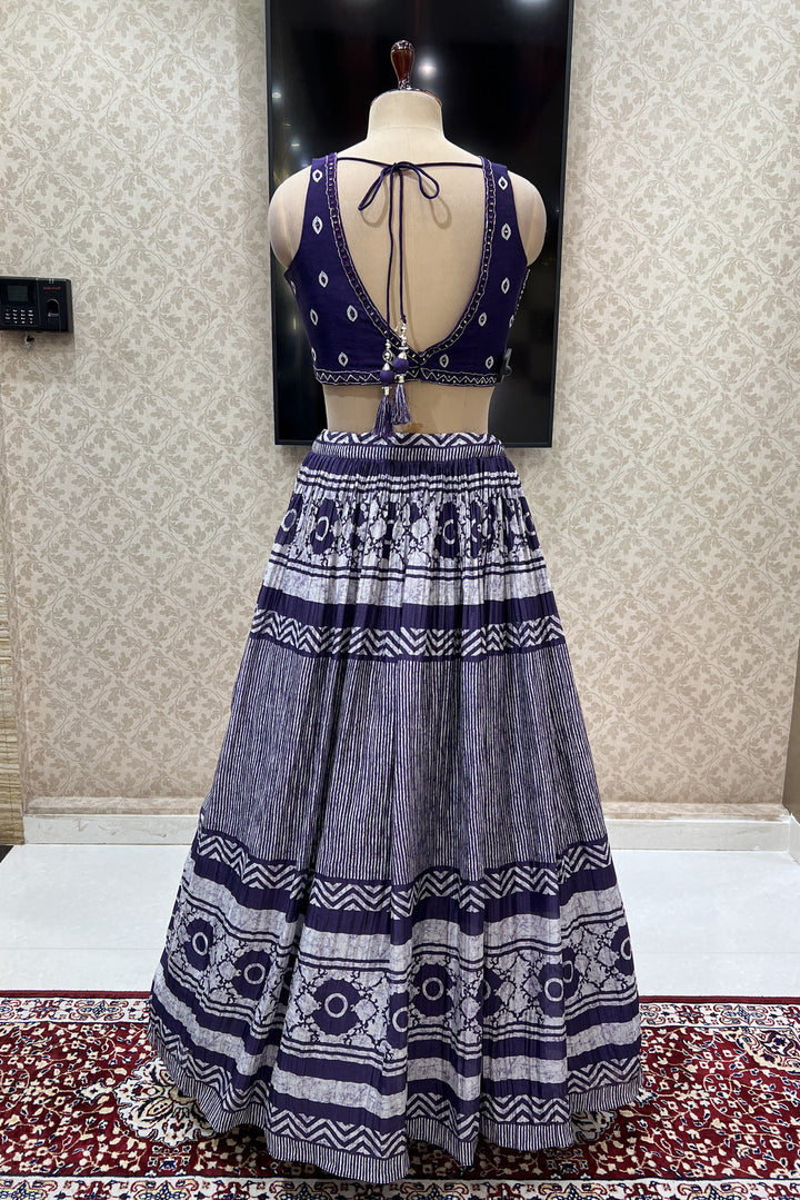 Purple Mirror, Thread and Sequins work with Printed Crop Top Lehenga