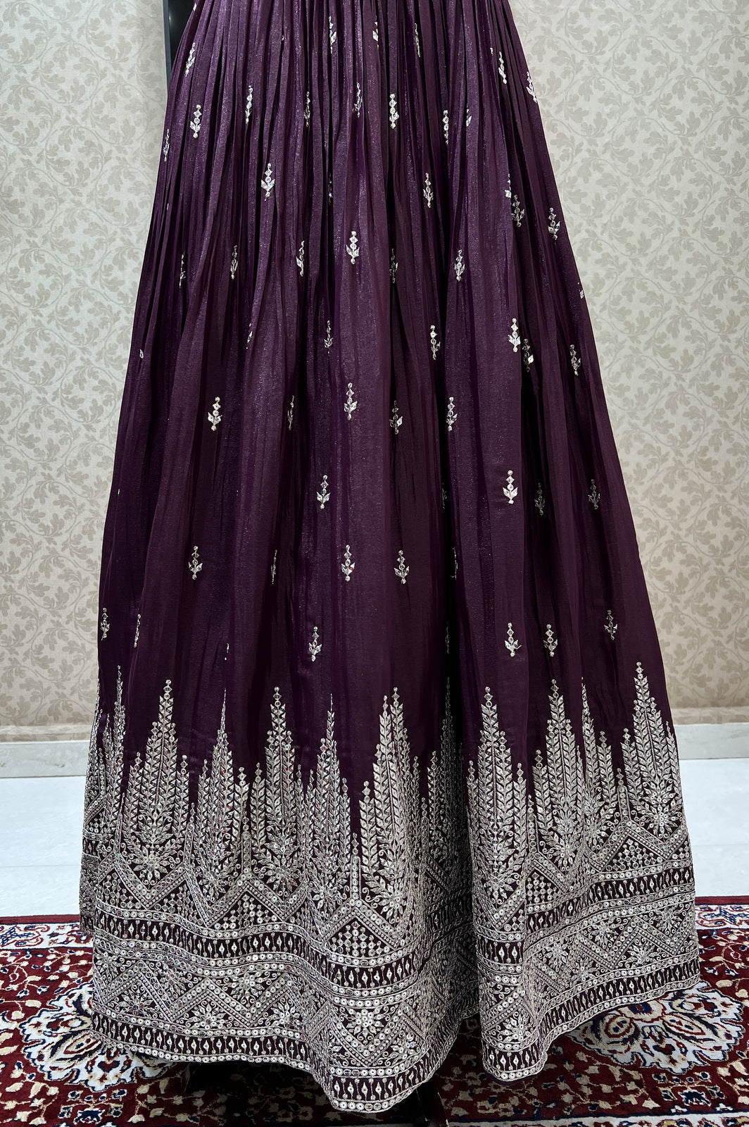 Wine Sequins and Zari work Floor Length Anarkali Suit