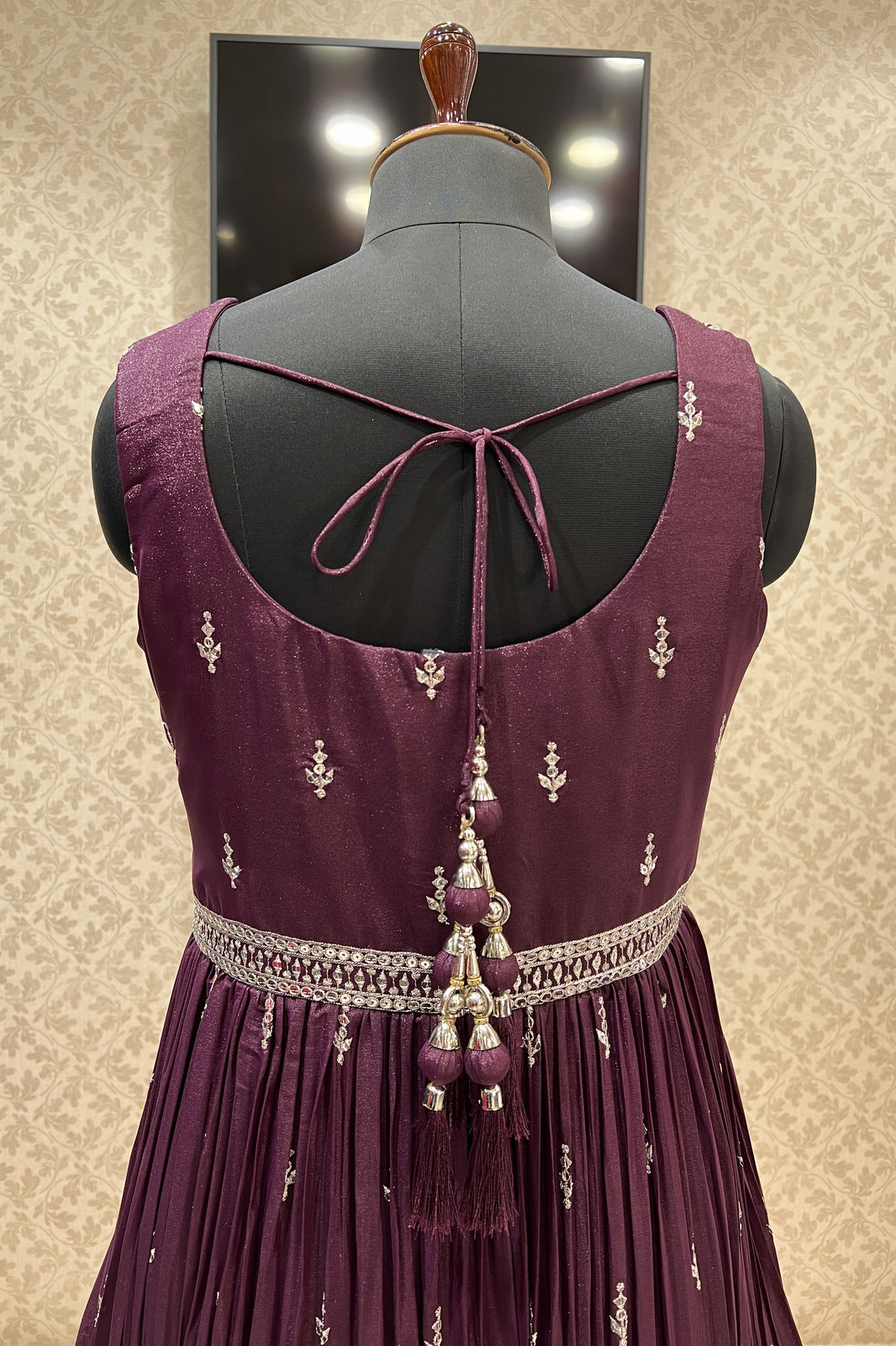 Wine Sequins and Zari work Floor Length Anarkali Suit