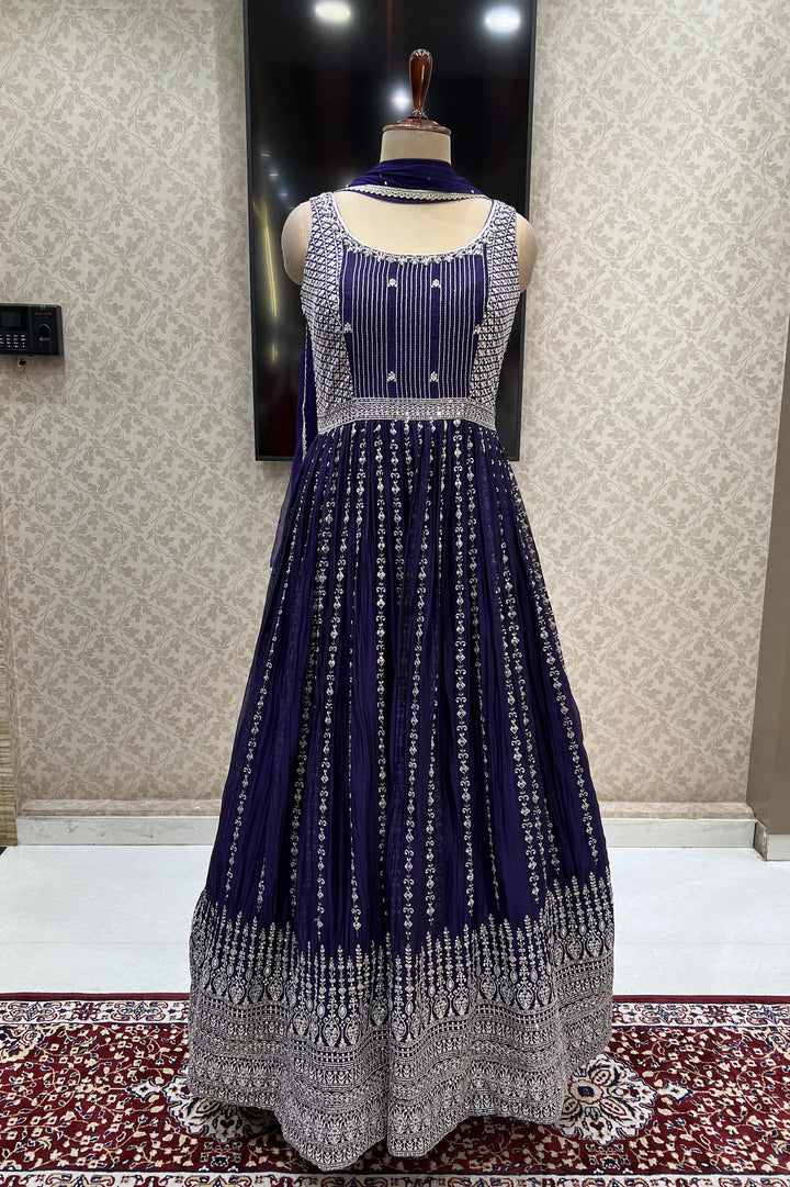 Purple Zari, Beads, Stone and Zardozi work Floor Length Anarkali Suit