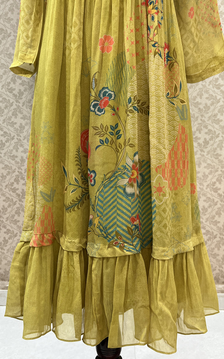 Light Green Digital Print Anarkali Styled Kurti