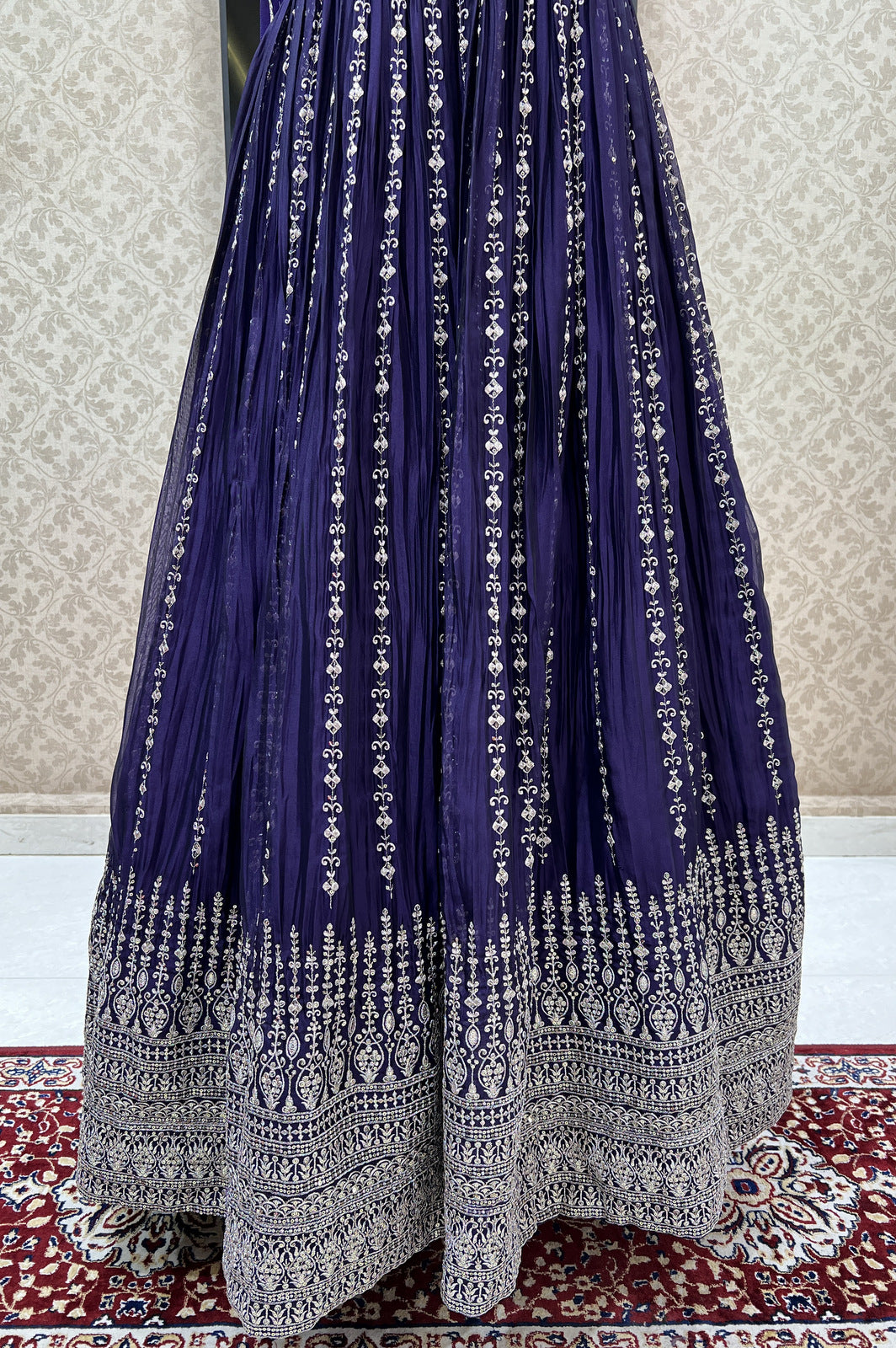 Purple Zari, Beads, Stone and Zardozi work Floor Length Anarkali Suit