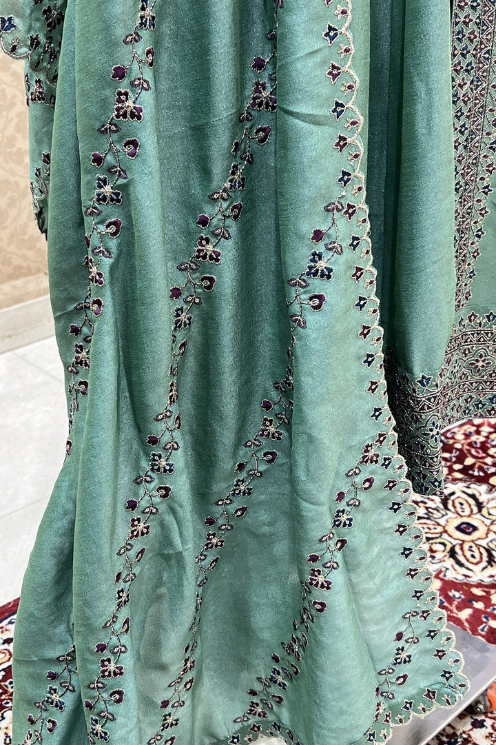 Sea Green Zari, Thread and Sequins work Anarkali Style Salwar Suit