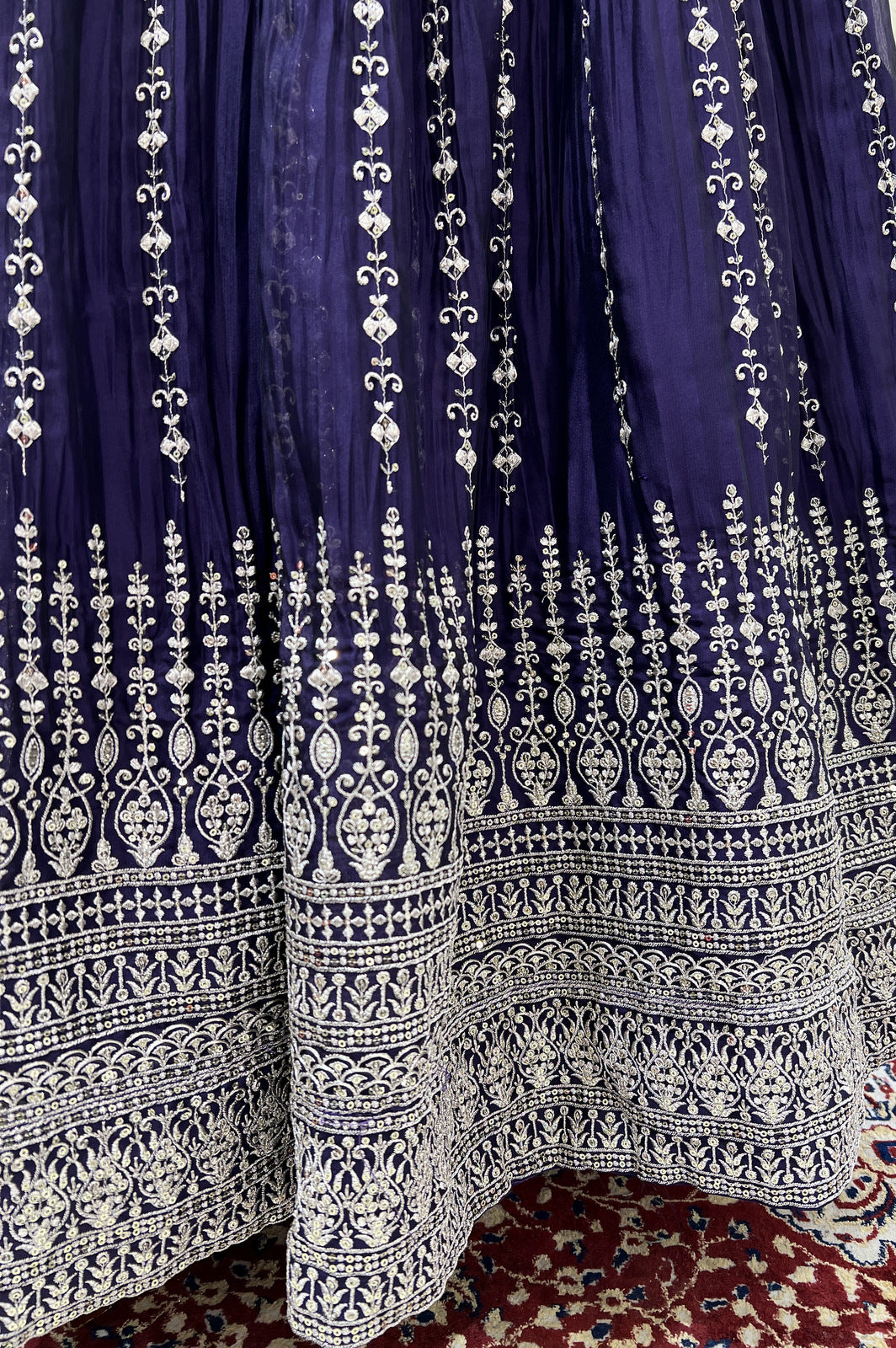 Purple Zari, Beads, Stone and Zardozi work Floor Length Anarkali Suit