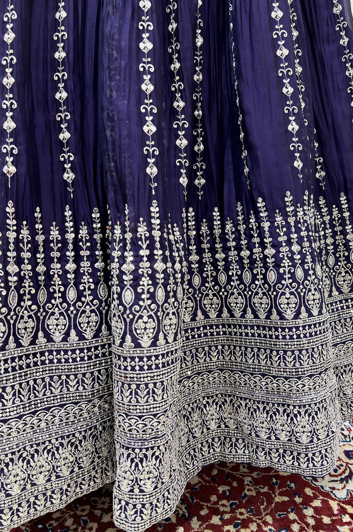 Purple Zari, Beads, Stone and Zardozi work Floor Length Anarkali Suit