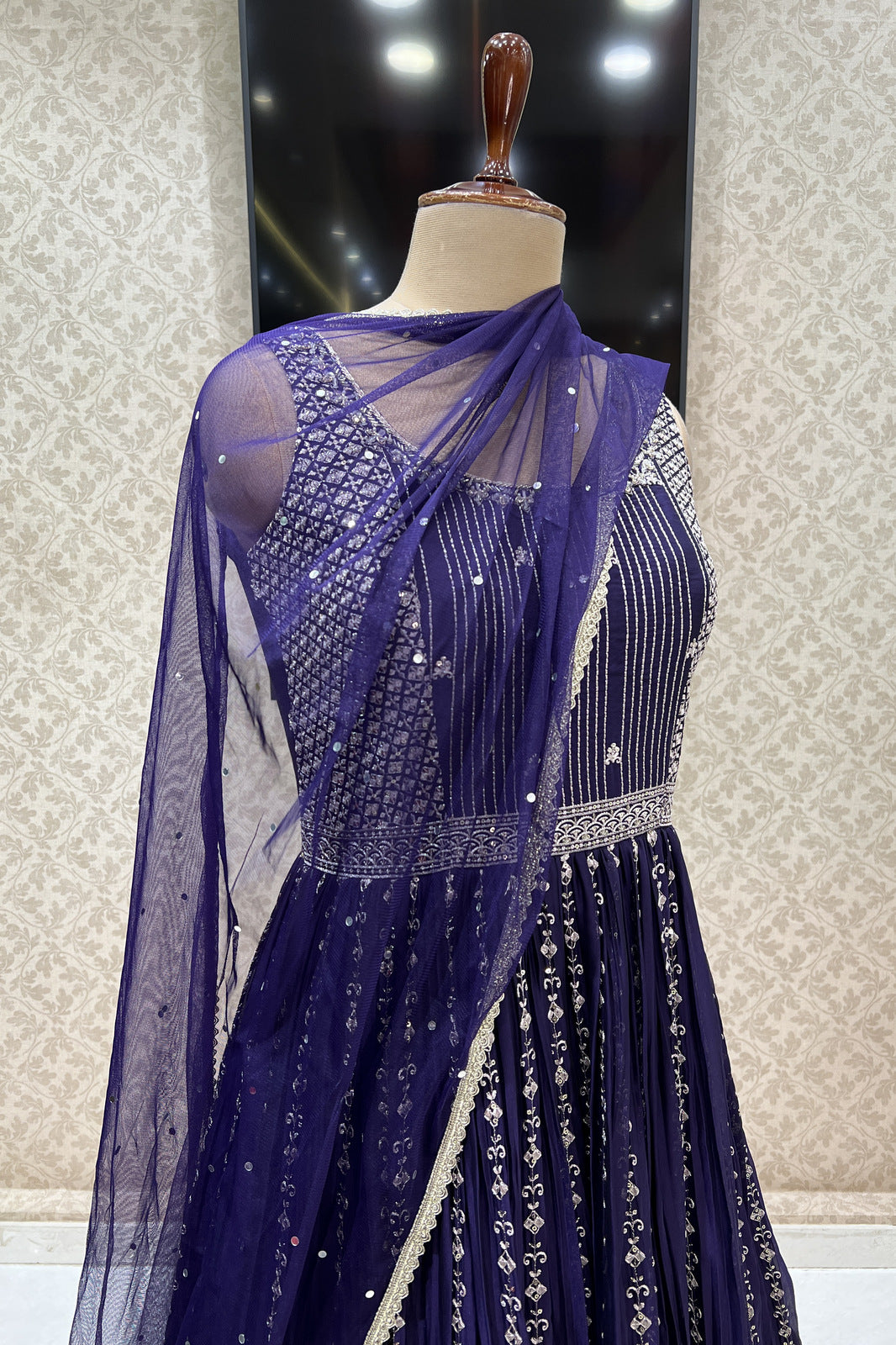 Purple Zari, Beads, Stone and Zardozi work Floor Length Anarkali Suit