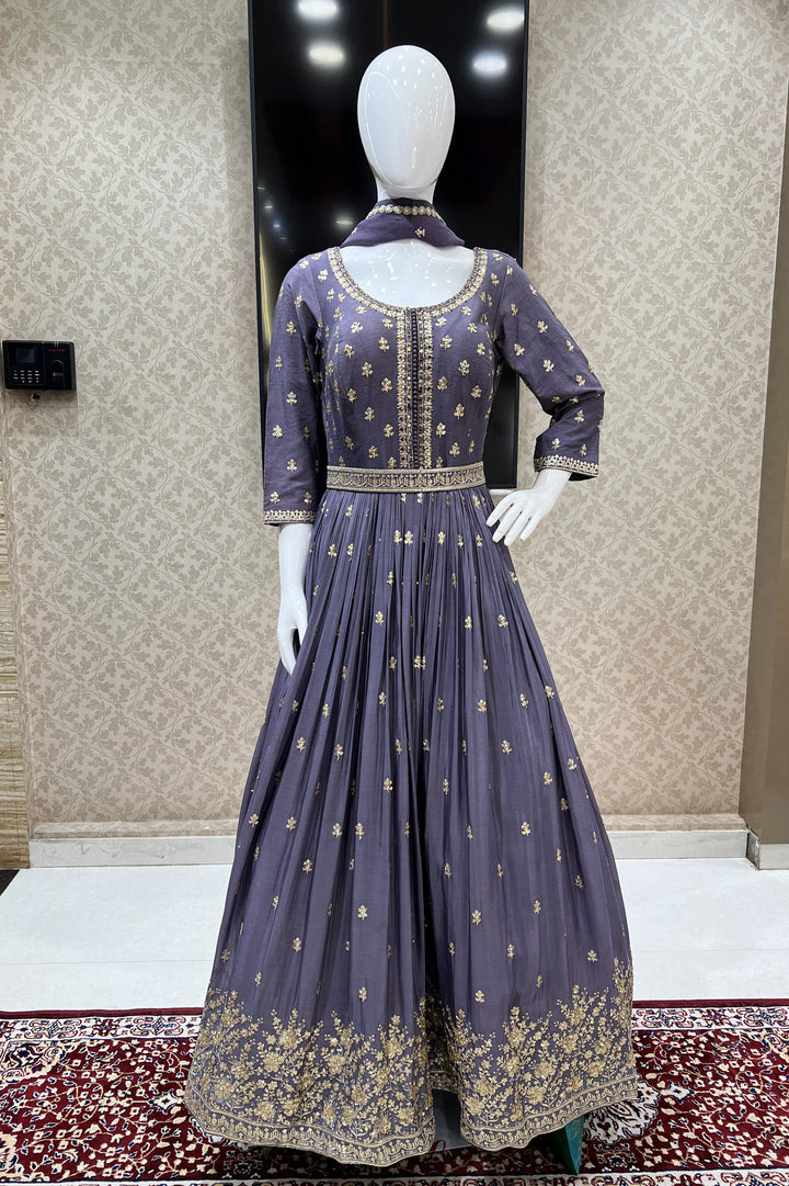 Lilac Sequins, Mirror, Stone and Zari work Floor Length Anarkali Suit