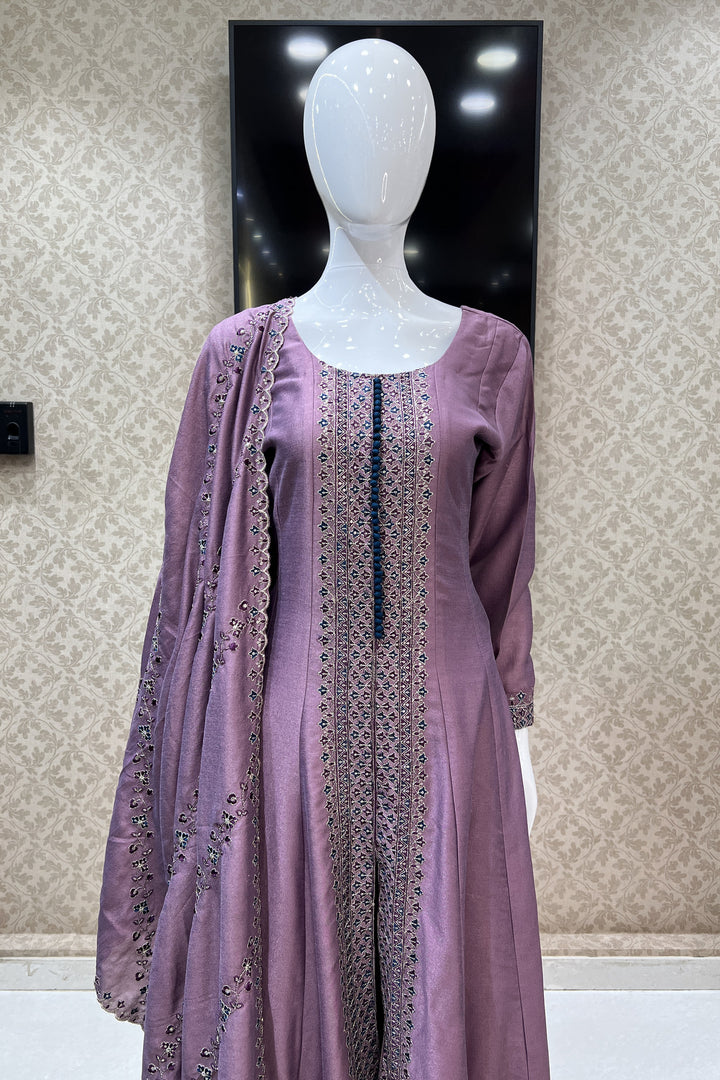 Lilac Zari, Thread and Sequins work Anarkali Style Salwar Suit