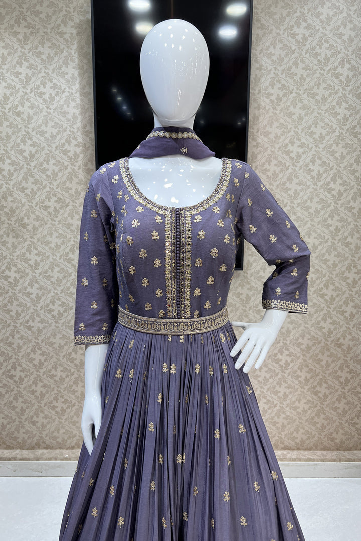 Lilac Sequins, Mirror, Stone and Zari work Floor Length Anarkali Suit