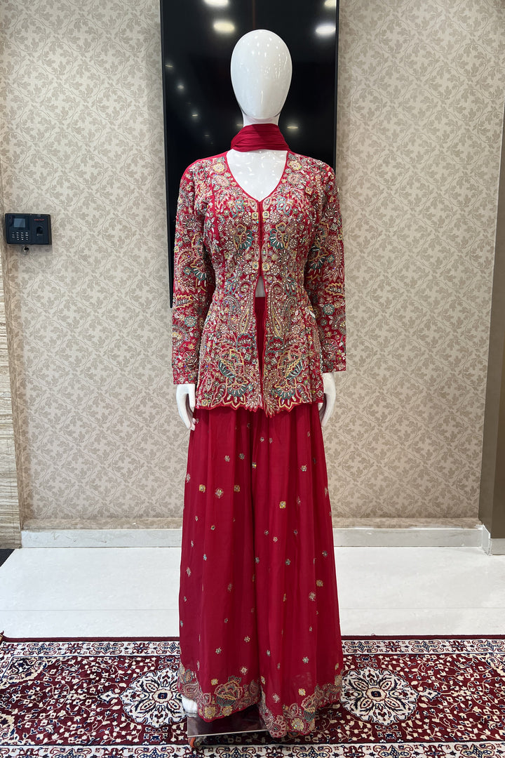 Rani Pink Multicolor Embroidery, Pearl, Sequins and Zari work Palazzo Salwar Suit