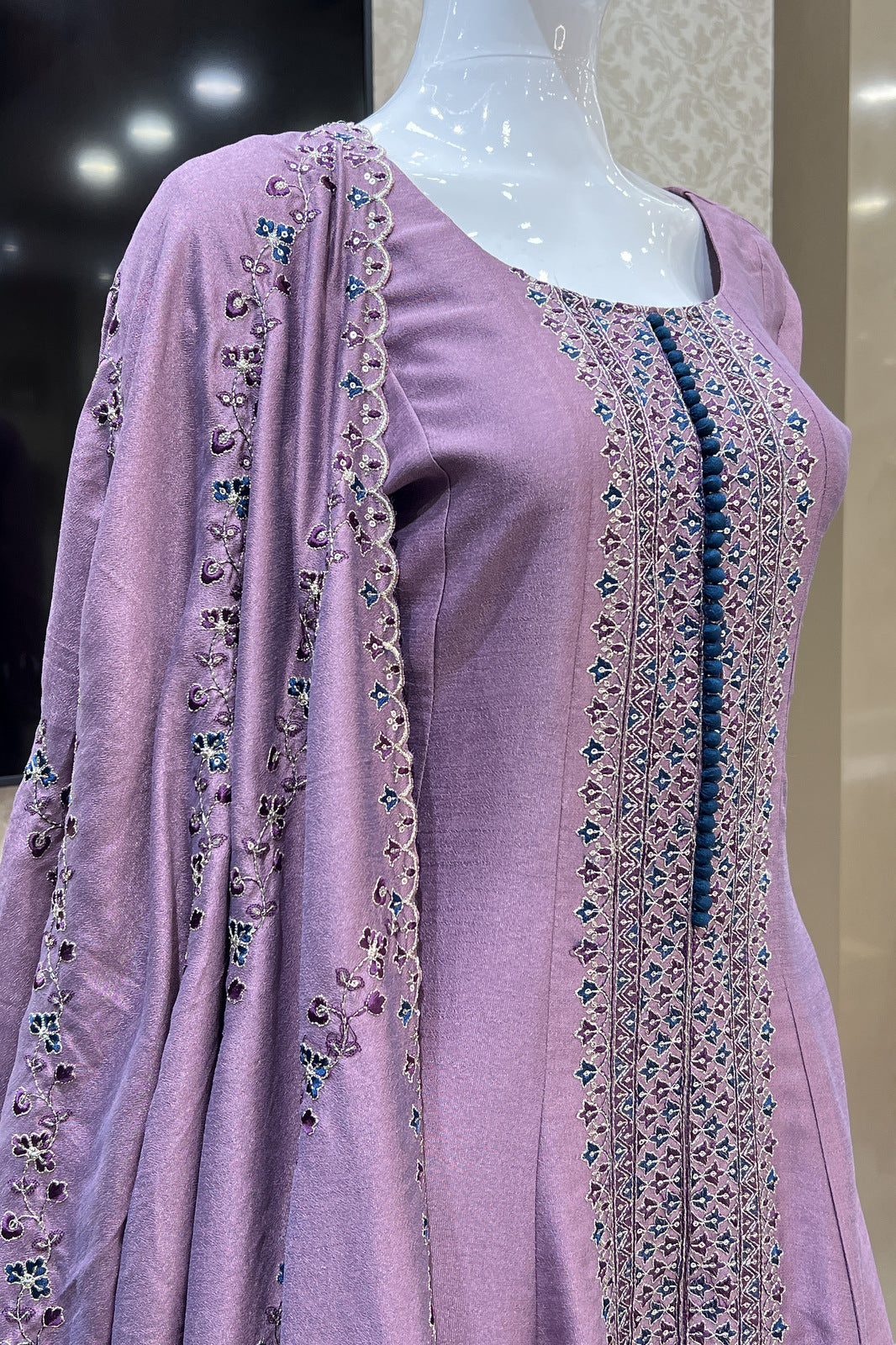 Lilac Zari, Thread and Sequins work Anarkali Style Salwar Suit