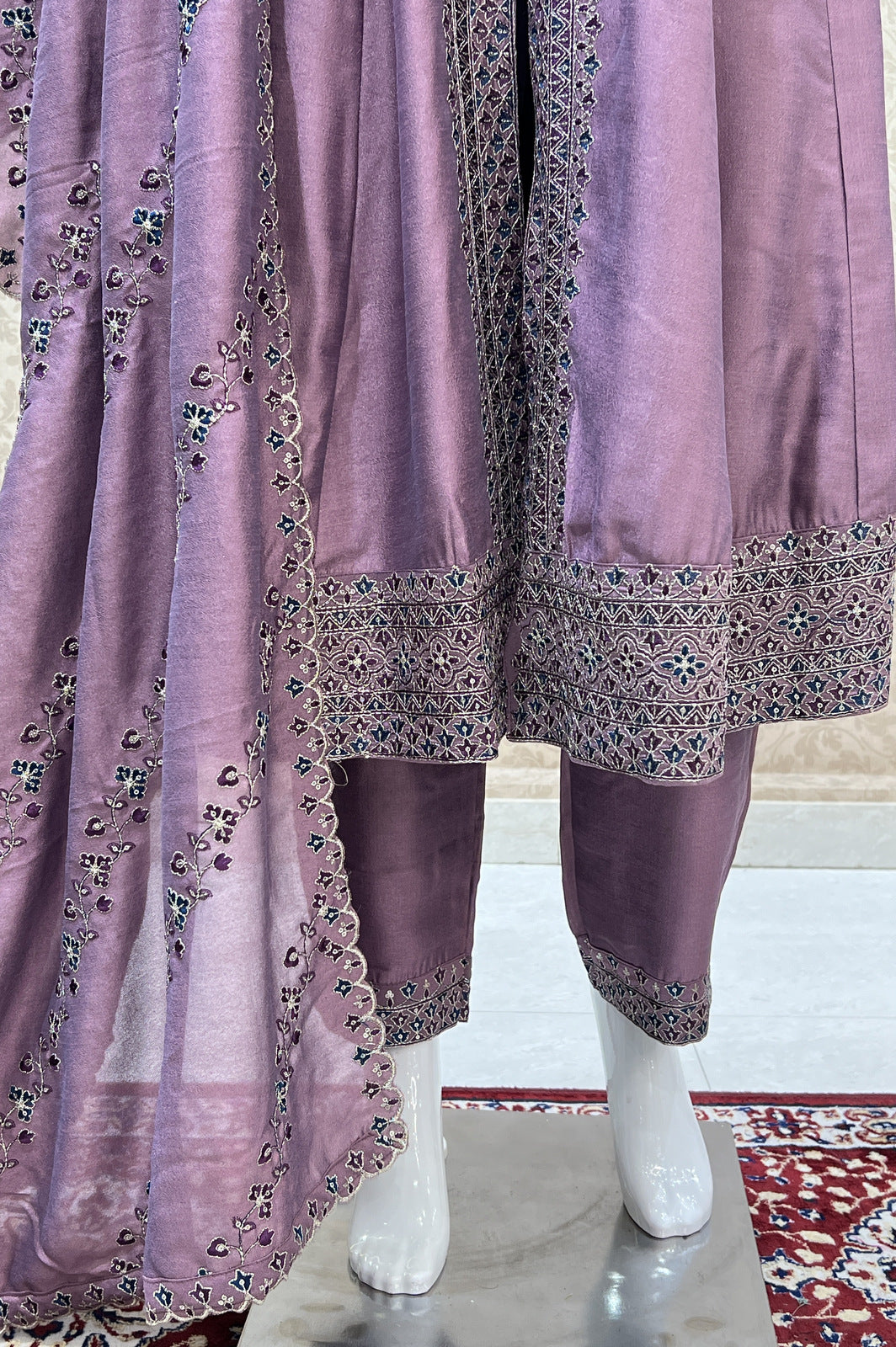 Lilac Zari, Thread and Sequins work Anarkali Style Salwar Suit